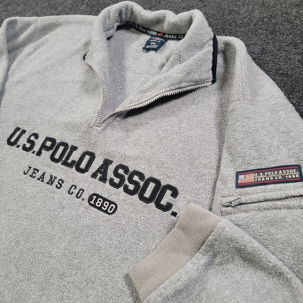 Vtg U.S. Polo Assn Fleece Sweatshirt Mens XXL 2XL‎ Gray 1/4 Zip Pullover Y2K 90s